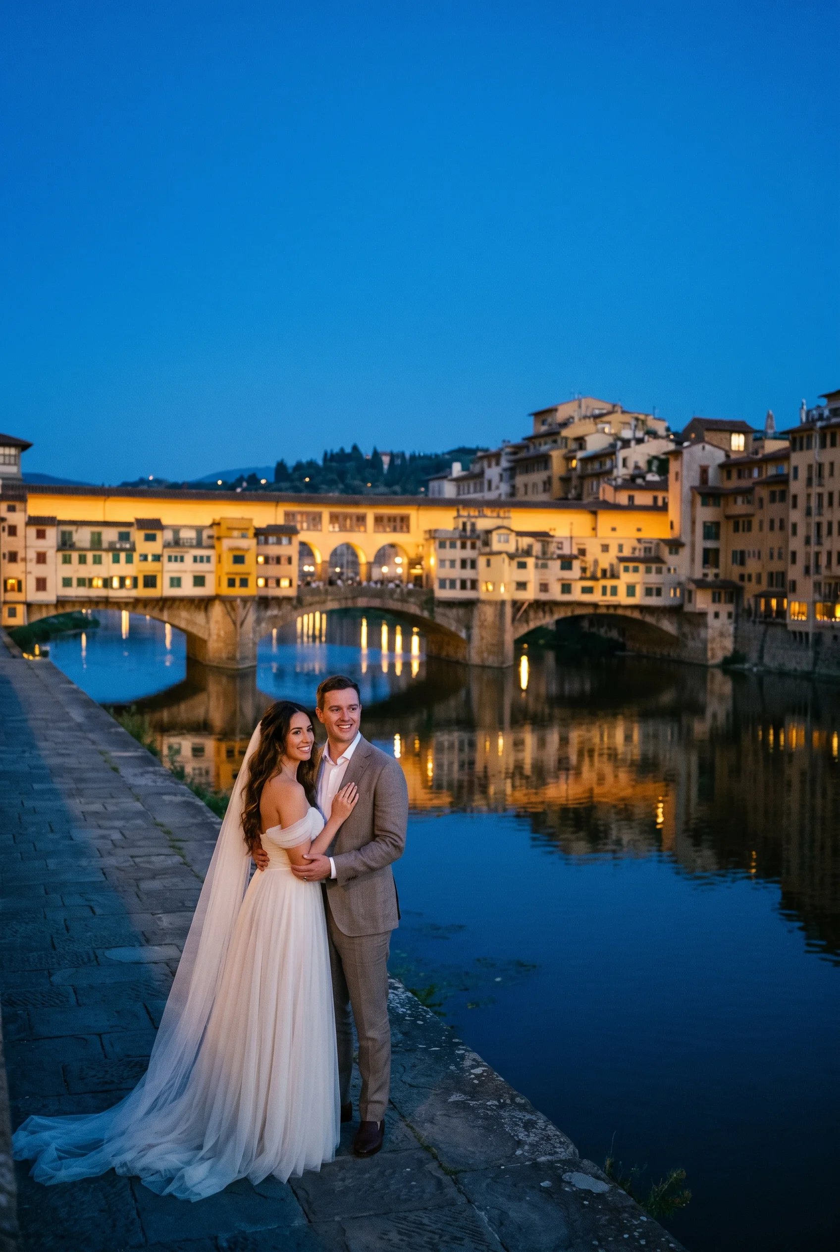 Florence Arno riverbank wedding portrait