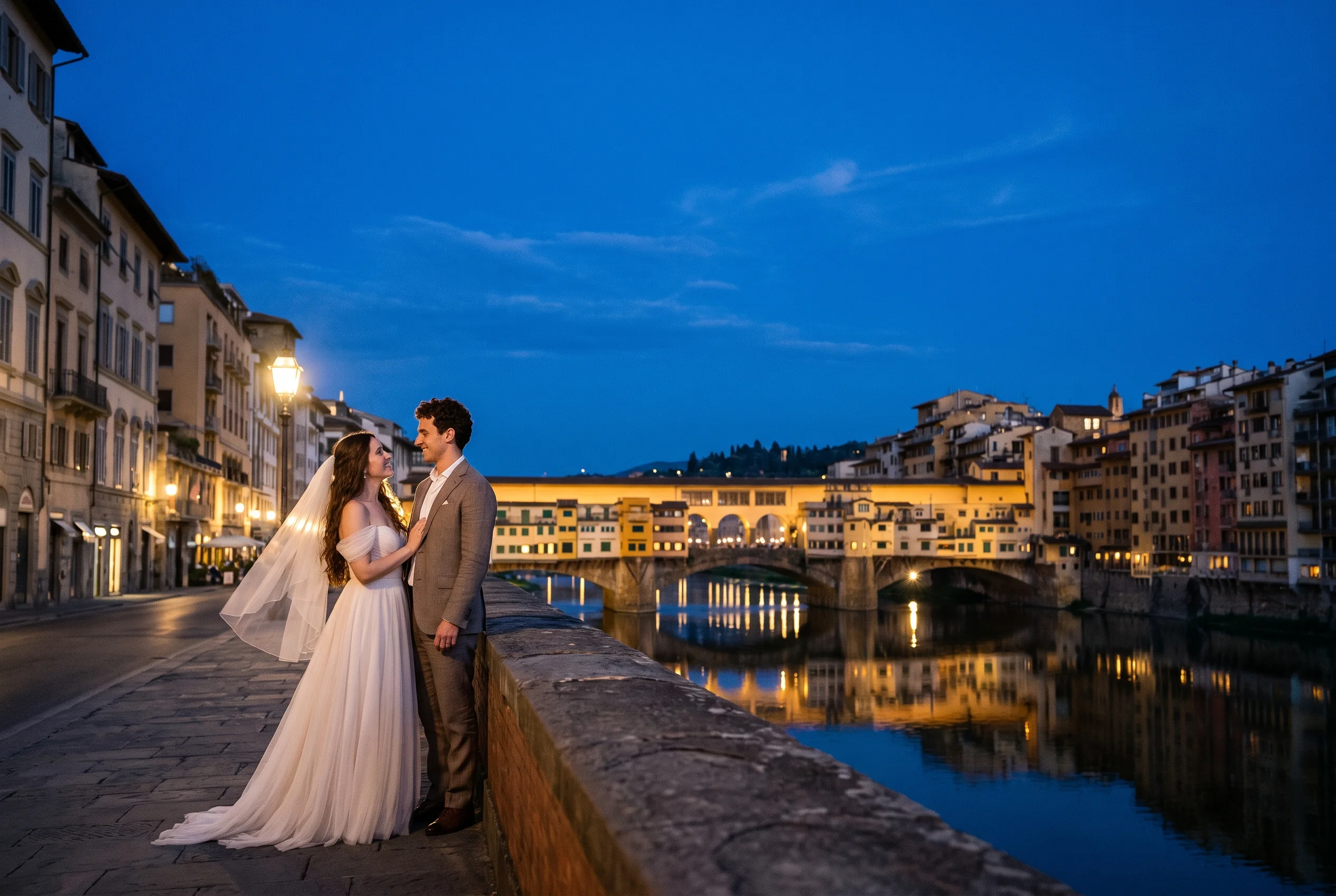Florence Arno riverbank wedding portrait