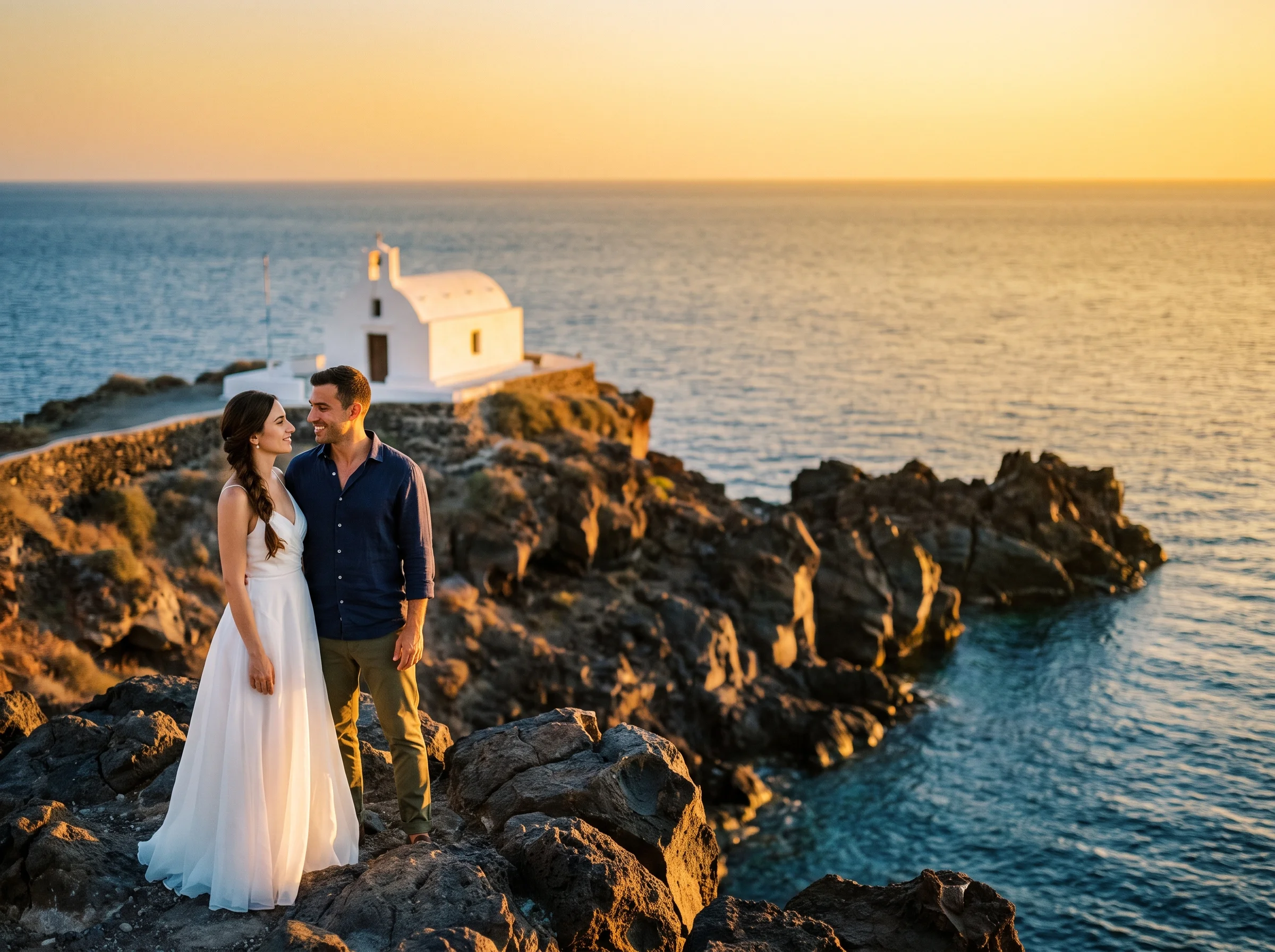 Wedding portrait at Ammoudi Bay, Santorini at sunset
