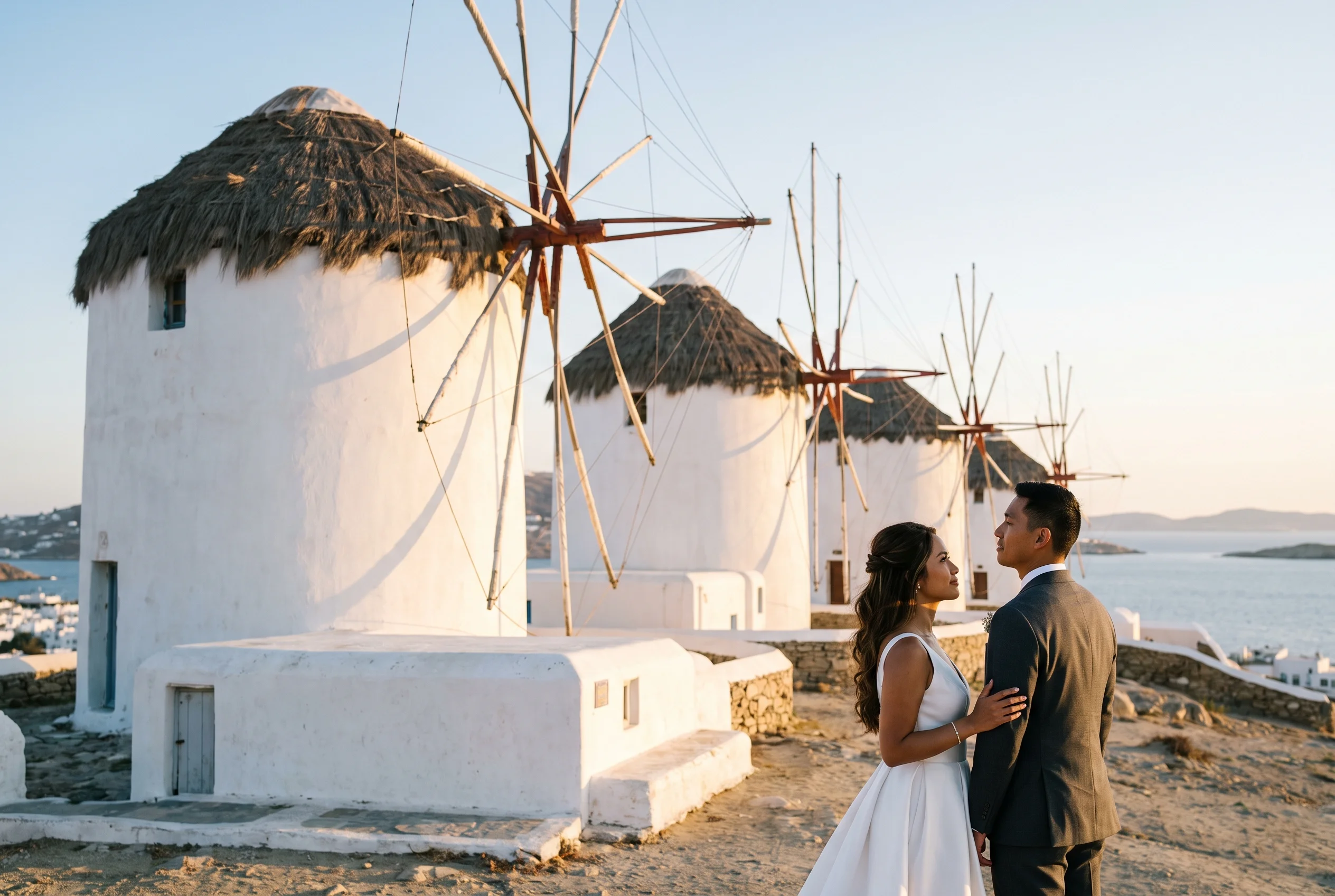 Greece wedding portrait — windmills