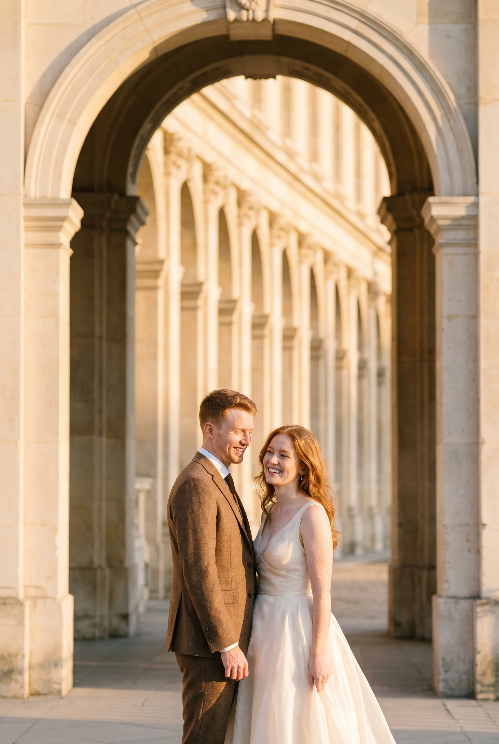 Wedding portrait at the Louvre courtyard, Paris